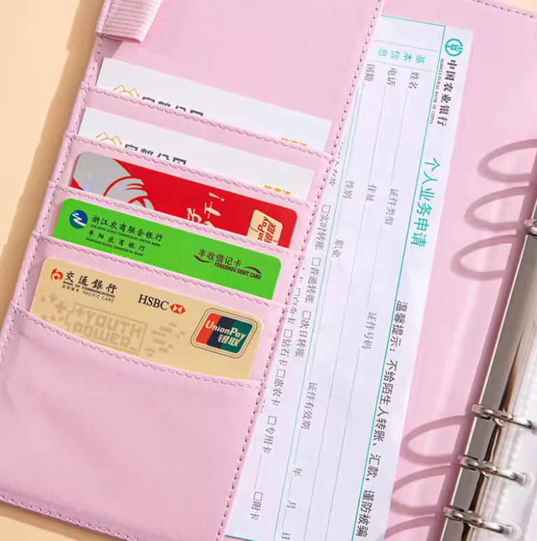 A5 Loose-Leaf Polka Dot Notebook - Customizable Financial Planner & Work Journal with Multi Card Slots, 100-Grid Binder Album (White)