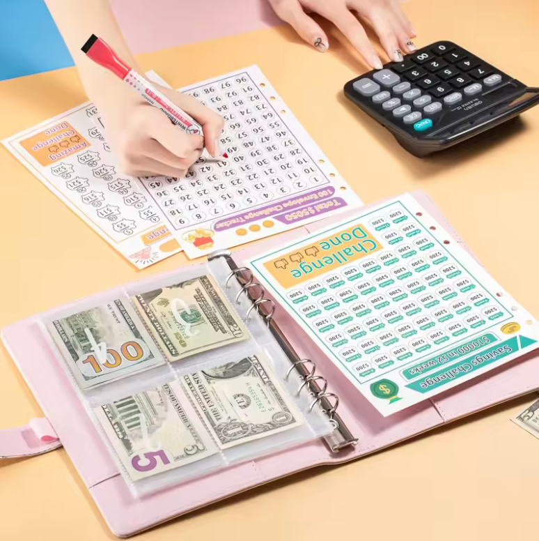 100 Envelope Challenge Binder Save Savings Challenges Loose-Leaf Binder Budget Binder with Cash Envelopes Money Organizer System (Rose Gold Only Cover)