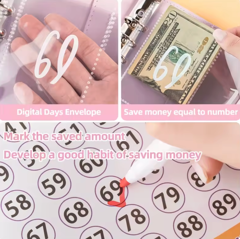 100 Envelope Challenge Binder Save Savings Challenges Loose-Leaf Binder Budget Binder with Cash Envelopes Money Organizer System (Pink Only Cover)